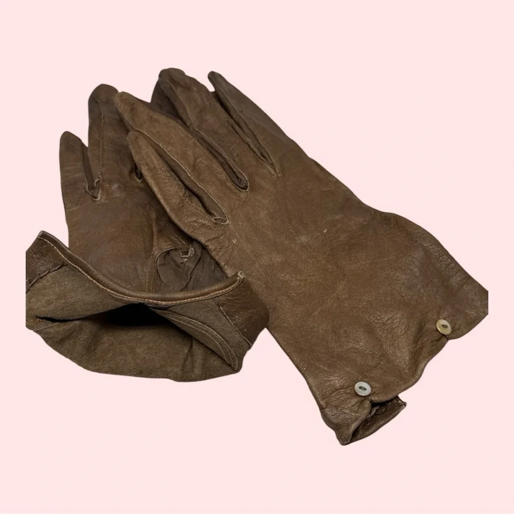 Vintage Leather Gloves 2 Pairs Black and Brown Extra Small